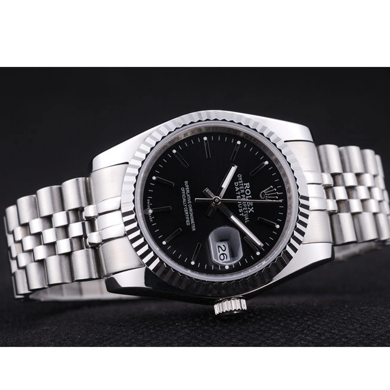 Aaa replica watch Rolex 7456 Dial Black Diamonds Bezel Datejust Ribbed 1013